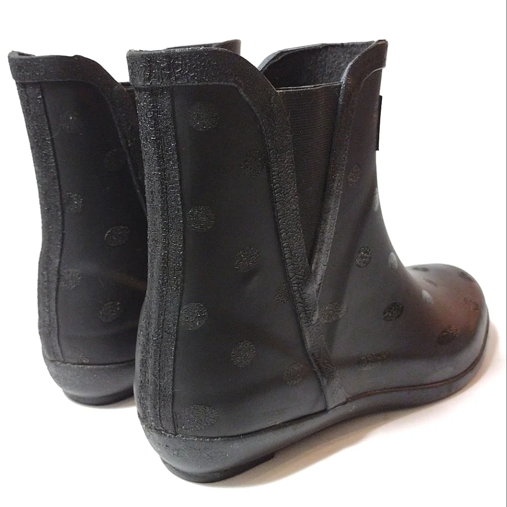 London Fog Women's Piccadilly Rain Ankle Pull On Waterproof Boots Black Dots